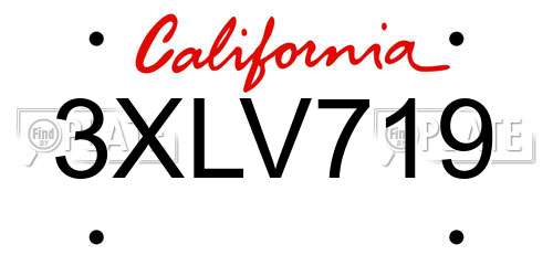3XLV719 California License Plate
