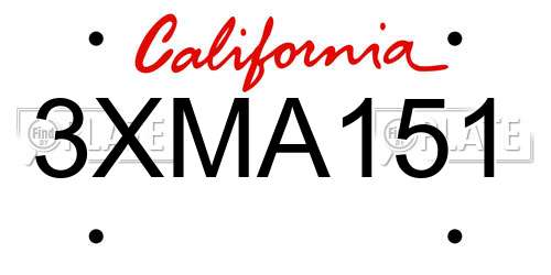 3XMA151 California License Plate