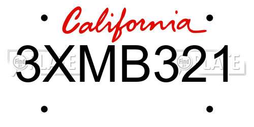 3XMB321 California License Plate