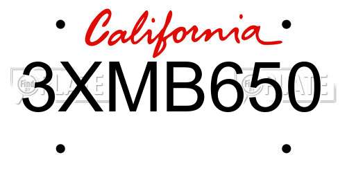 3XMB650 California License Plate