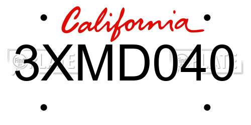 3XMD040 California License Plate