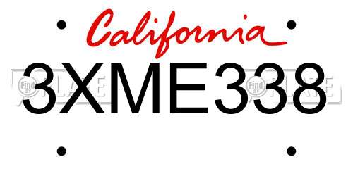 3XME338 California License Plate