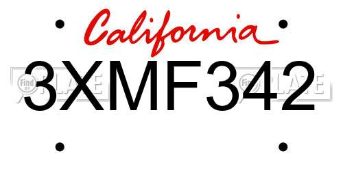 3XMF342 California License Plate