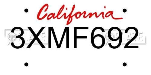 3XMF692 California License Plate