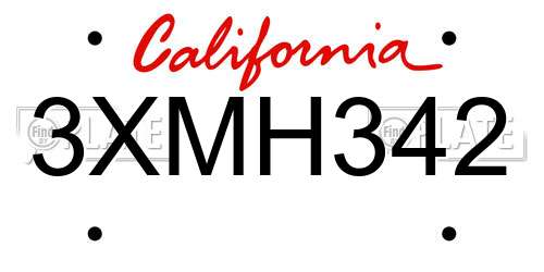 3XMH342 California License Plate