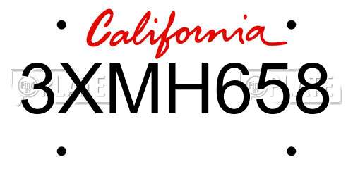 3XMH658 California License Plate