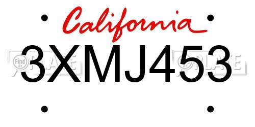 3XMJ453 California License Plate