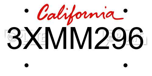3XMM296 California License Plate
