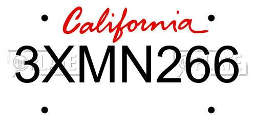 3XMN266 California License Plate