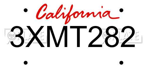 3XMT282 California License Plate