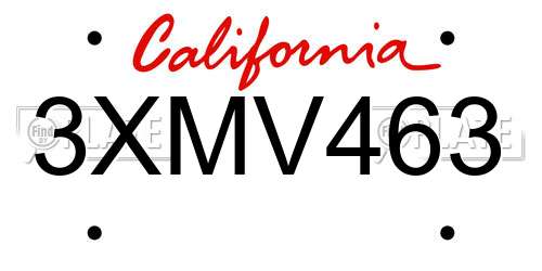3XMV463 California License Plate