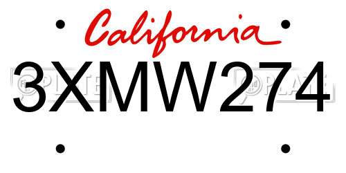 3XMW274 California License Plate