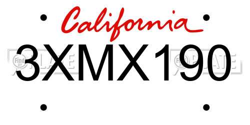 3XMX190 California License Plate