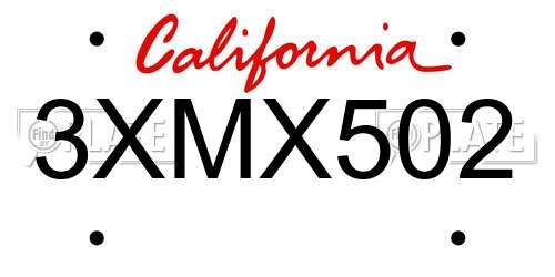 3XMX502 California License Plate