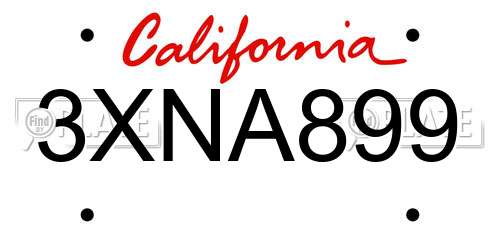 3XNA899 California License Plate