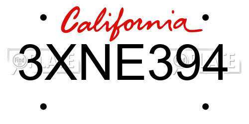 3XNE394 California License Plate