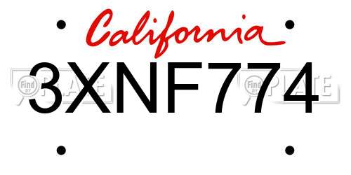 3XNF774 California License Plate