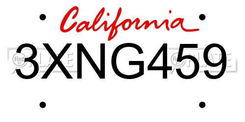 3XNG459 California License Plate