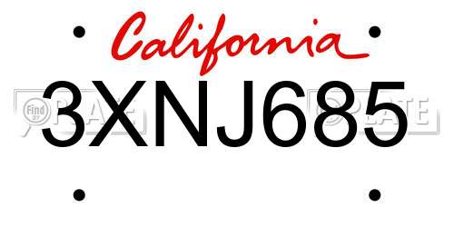 3XNJ685 California License Plate
