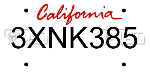 3XNK385 California License Plate