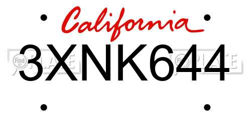 3XNK644 California License Plate