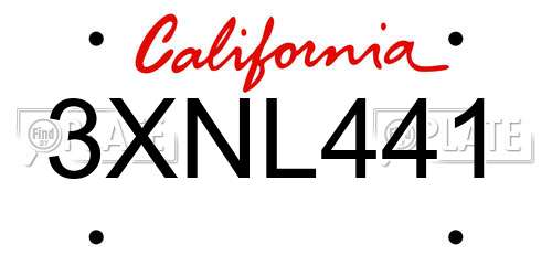 3XNL441 California License Plate
