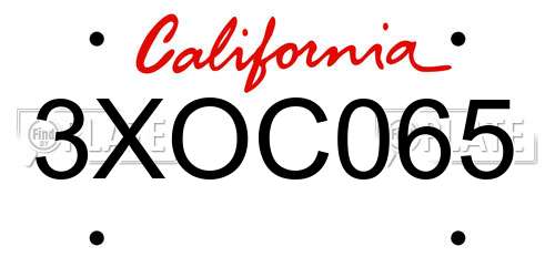 3XOC065 California License Plate