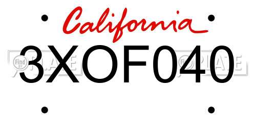 3XOF040 California License Plate