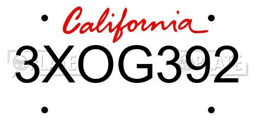 3XOG392 California License Plate