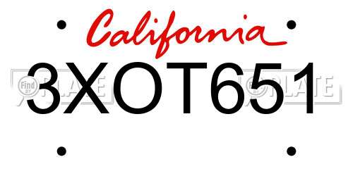 3XOT651 California License Plate