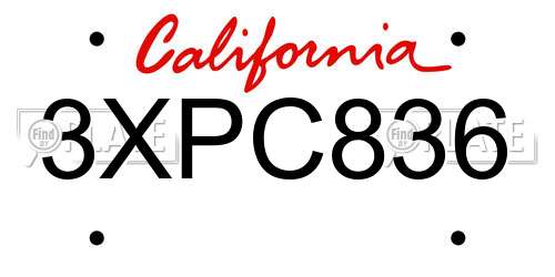 3XPC836 California License Plate