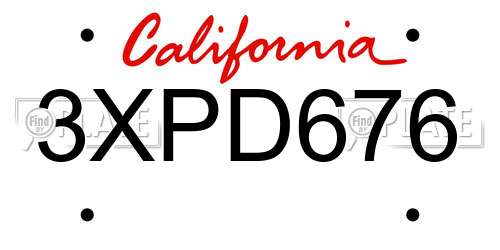 3XPD676 California License Plate