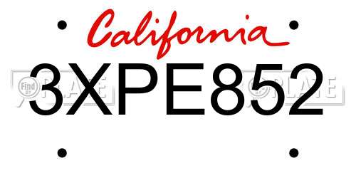 3XPE852 California License Plate