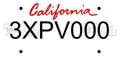 3XPV000 California License Plate