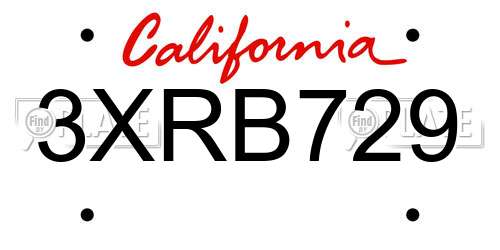 3XRB729 California License Plate