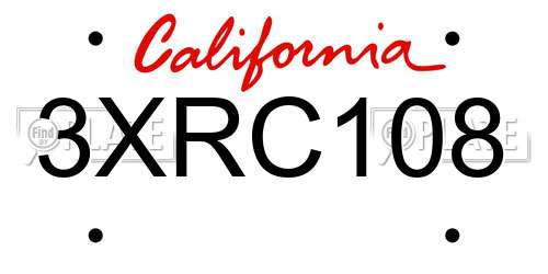 3XRC108 California License Plate