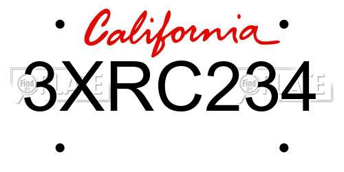 3XRC234 California License Plate