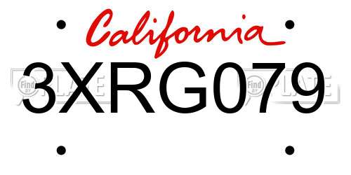 3XRG079 California License Plate