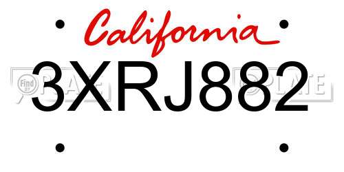 3XRJ882 California License Plate