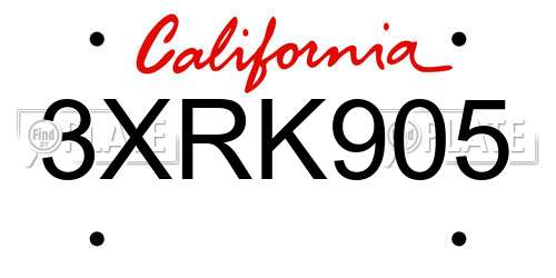 3XRK905 California License Plate