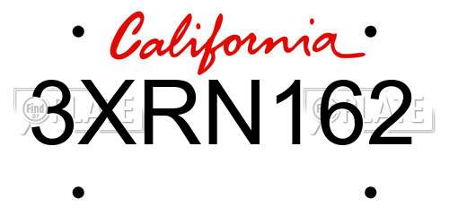 3XRN162 California License Plate
