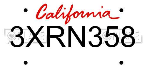 3XRN358 California License Plate
