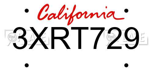3XRT729 California License Plate