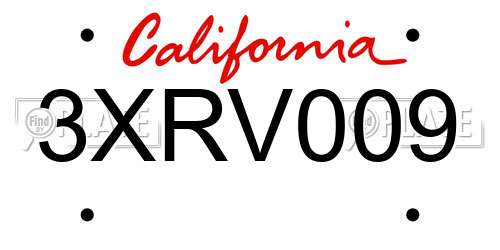 3XRV009 California License Plate