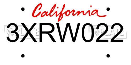 3XRW022 California License Plate