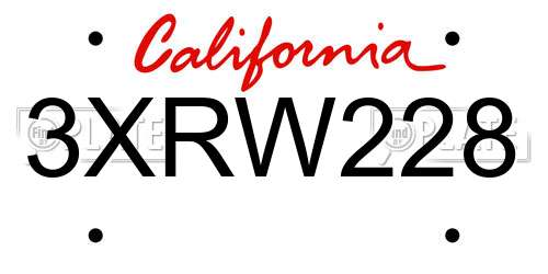 3XRW228 California License Plate