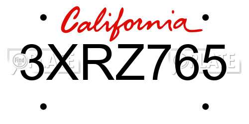 3XRZ765 California License Plate