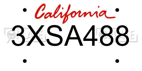 3XSA488 California License Plate