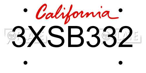 3XSB332 California License Plate