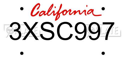 3XSC997 California License Plate